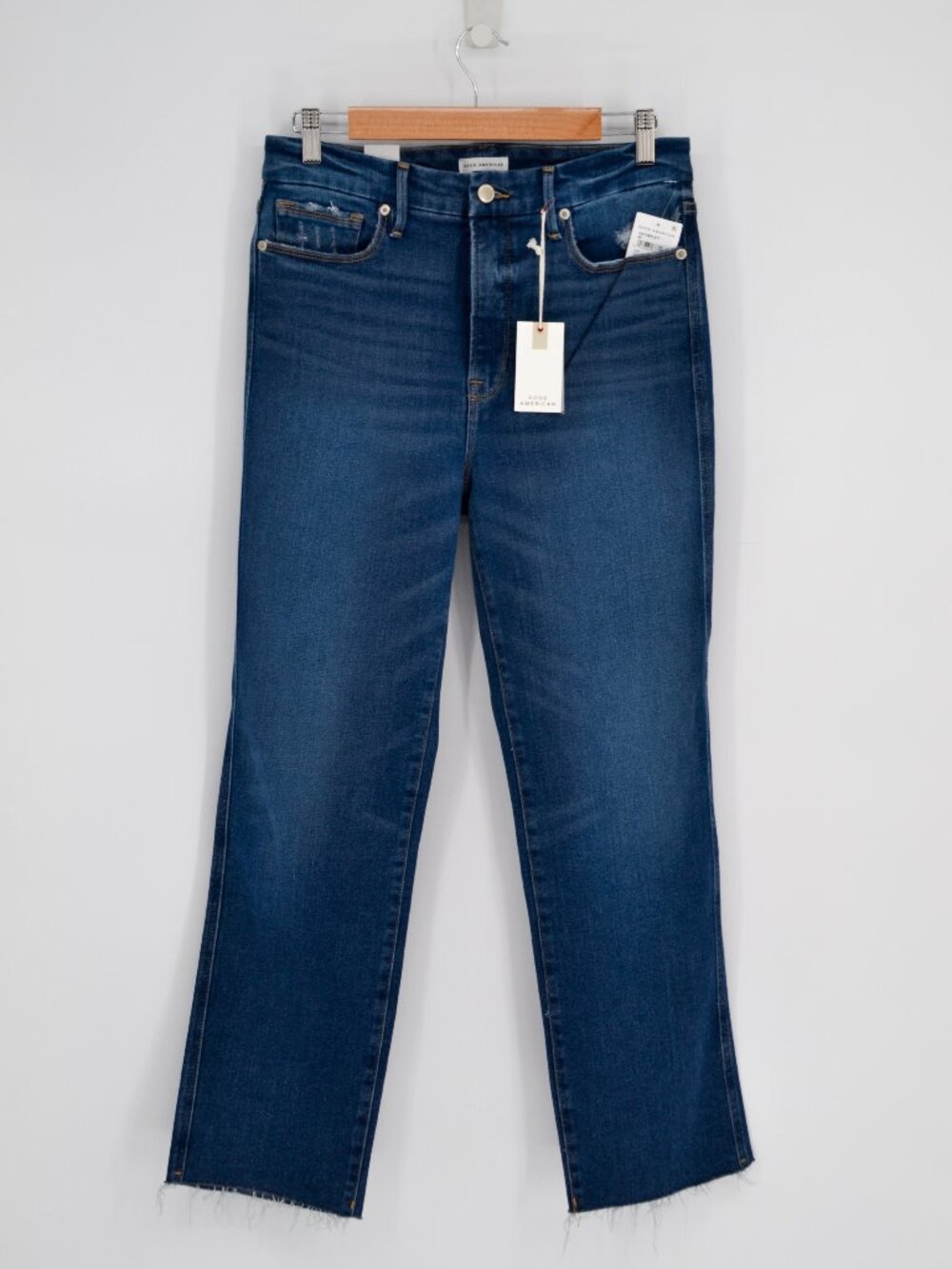 Good American Good Curve Straight Jeans Womens 8 / 29 Blue Raw Hem